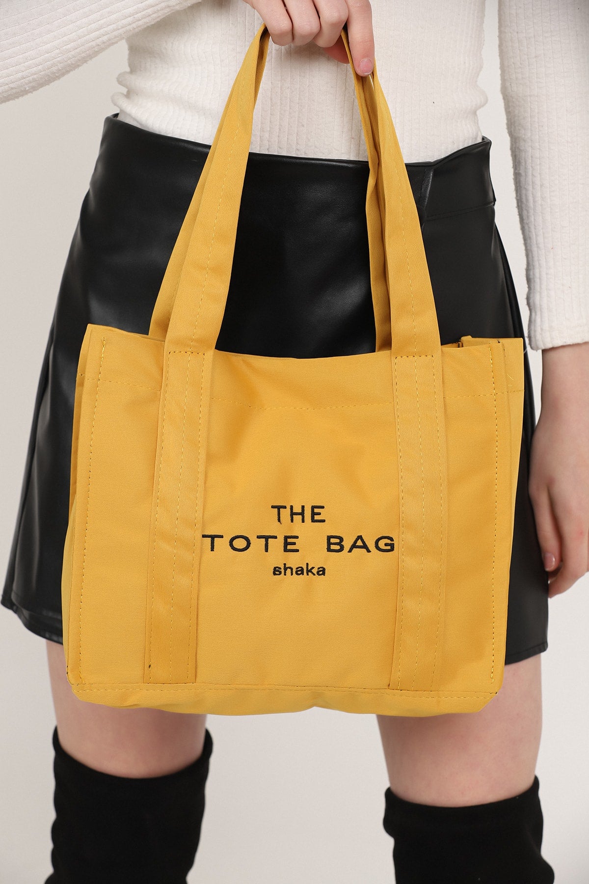 Mustard U45 Snap Closure The Tote Bag Embroidered Canvas Fabric Casual Women's Arm And Shoulder Bag 25x
