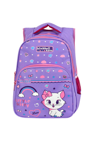 Lizenzierter Grundschulrucksack und Brotdose mit lila Katzenmuster