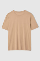 Men's Beige Crew Neck Cotton Short Sleeve T-Shirt
