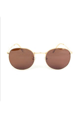 Gold Metal Framed Small Round Unisex Sunglasses Gradient Brown