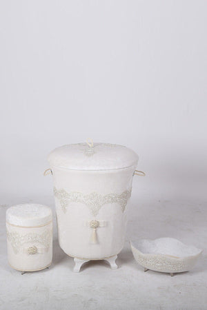 Velvet Bathroom Set Guipure Dirty Laundry Basket Set of 3 - Swordslife