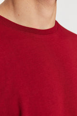 Claret Red Men's Basic Crew Neck Oversize Short Sleeve T-Shirt TMNSS22TS0317