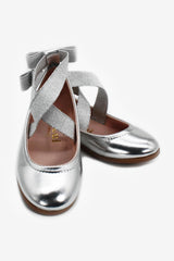 Girl Bow Silver Ballet Shoes