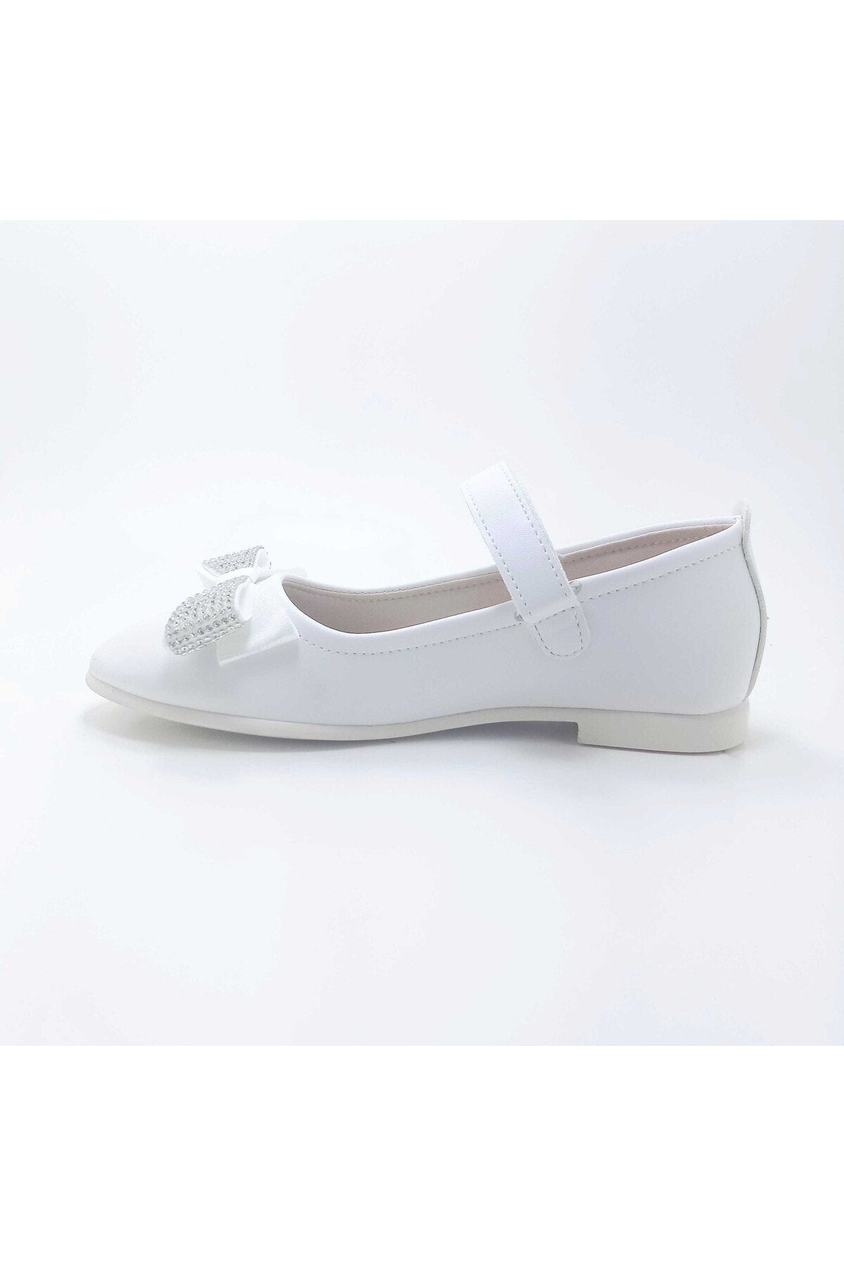 Girl'S Stone Bow White Orthopedic Flats