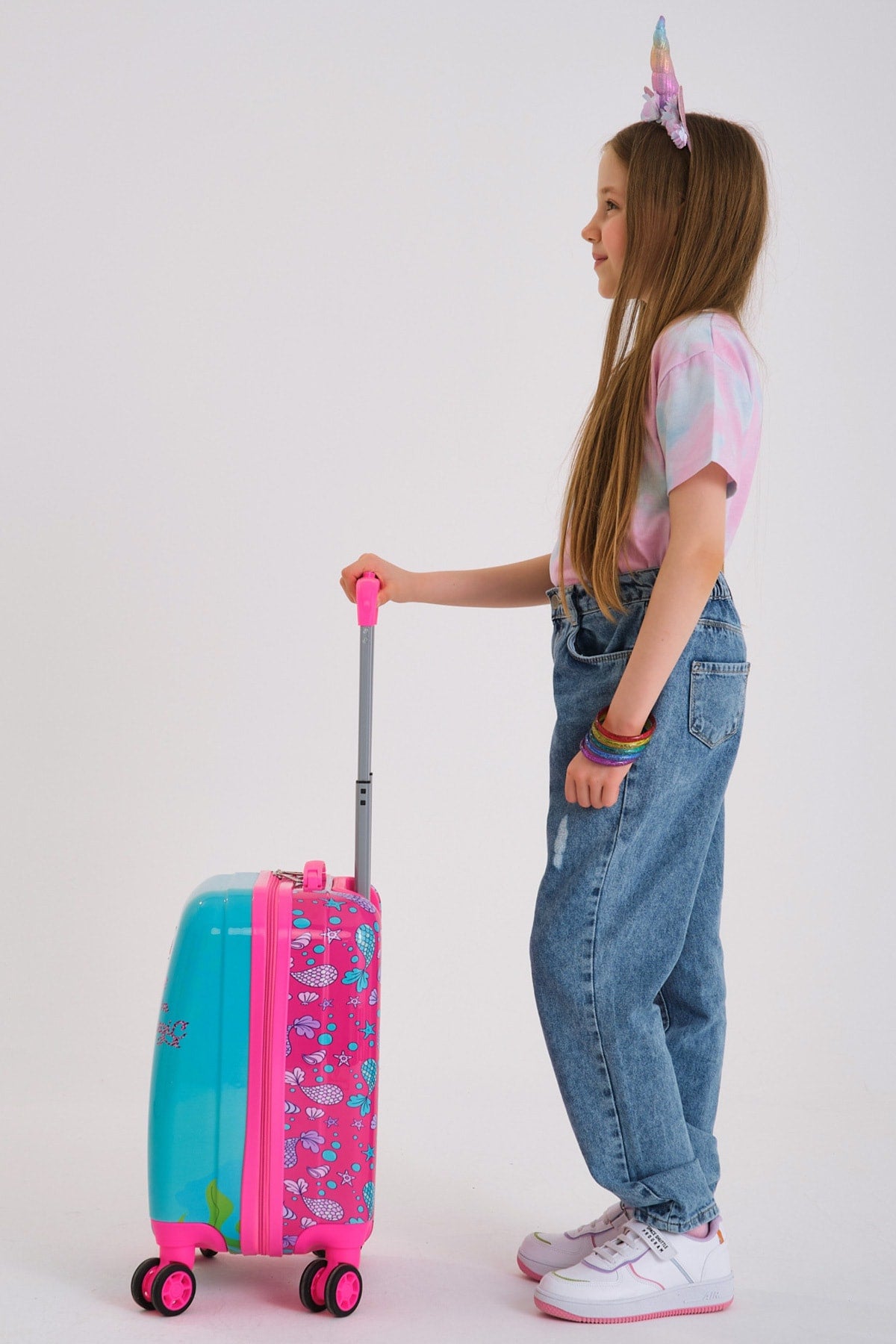 Kids Blue Pink Mermaid Patterned Child Suitcase 16716