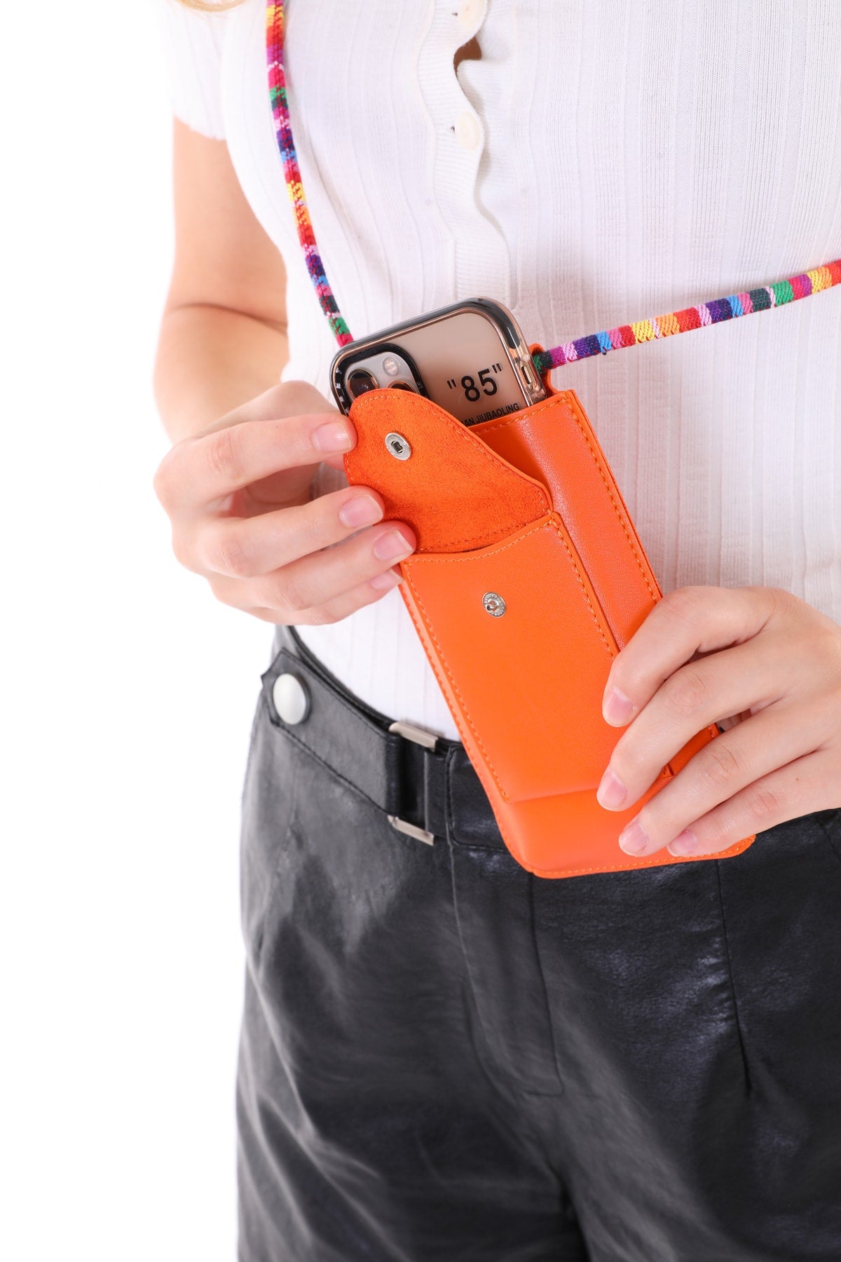 Orange Color Colorful Shoulder Strap Cell Phone Bag Card Holder