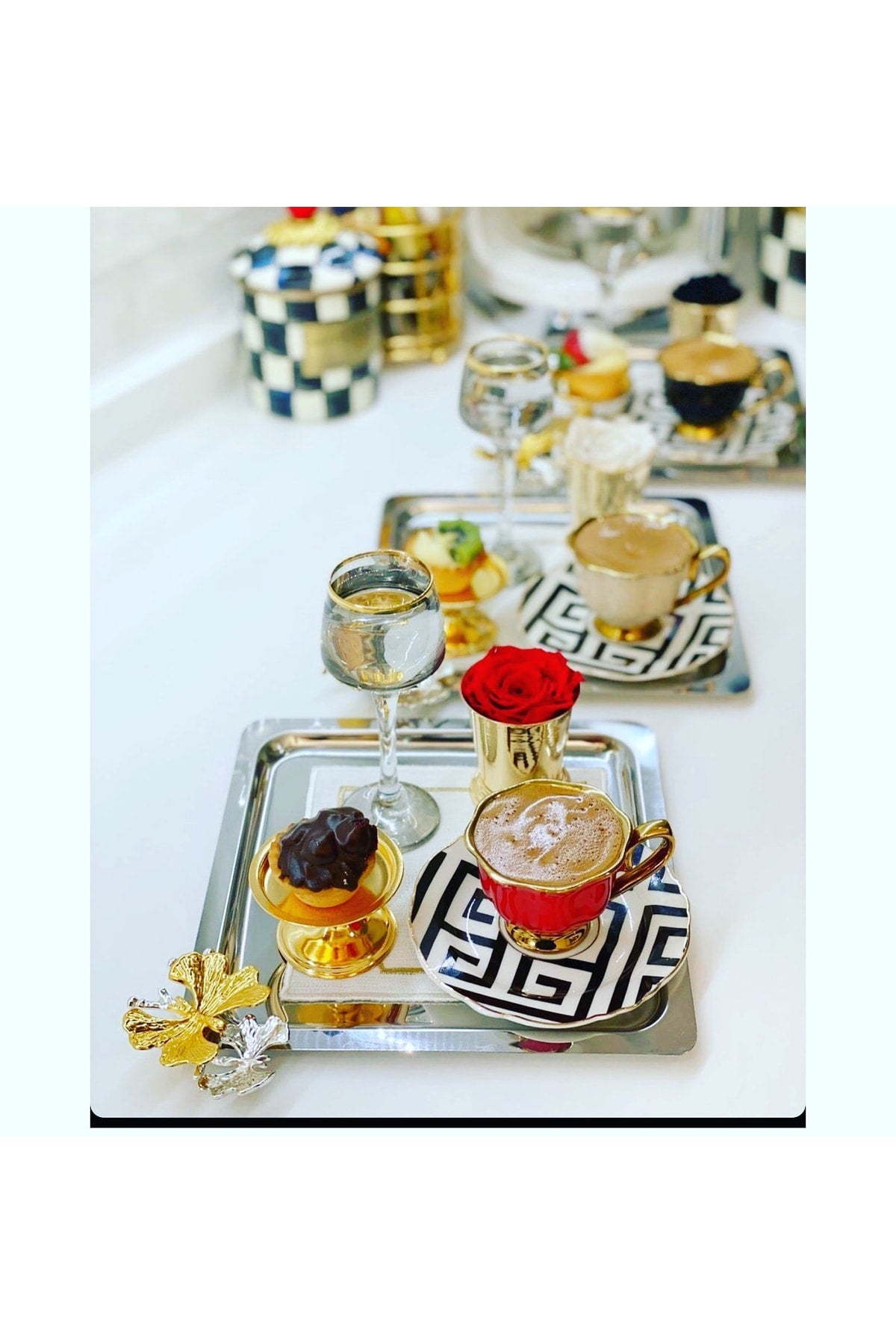 Stainless Steel Square Model 6 Coffee Tray With Butterfly Accessories Luxurious Presentation
