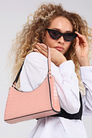 Powder Pink Crocodile Patterned Baguette Baguette Hand And Shoulder Bag Gc009021K