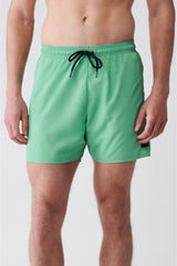 Men's Light Green Quick Dry Standard Size Straight Swimwear Marine Shorts E003801