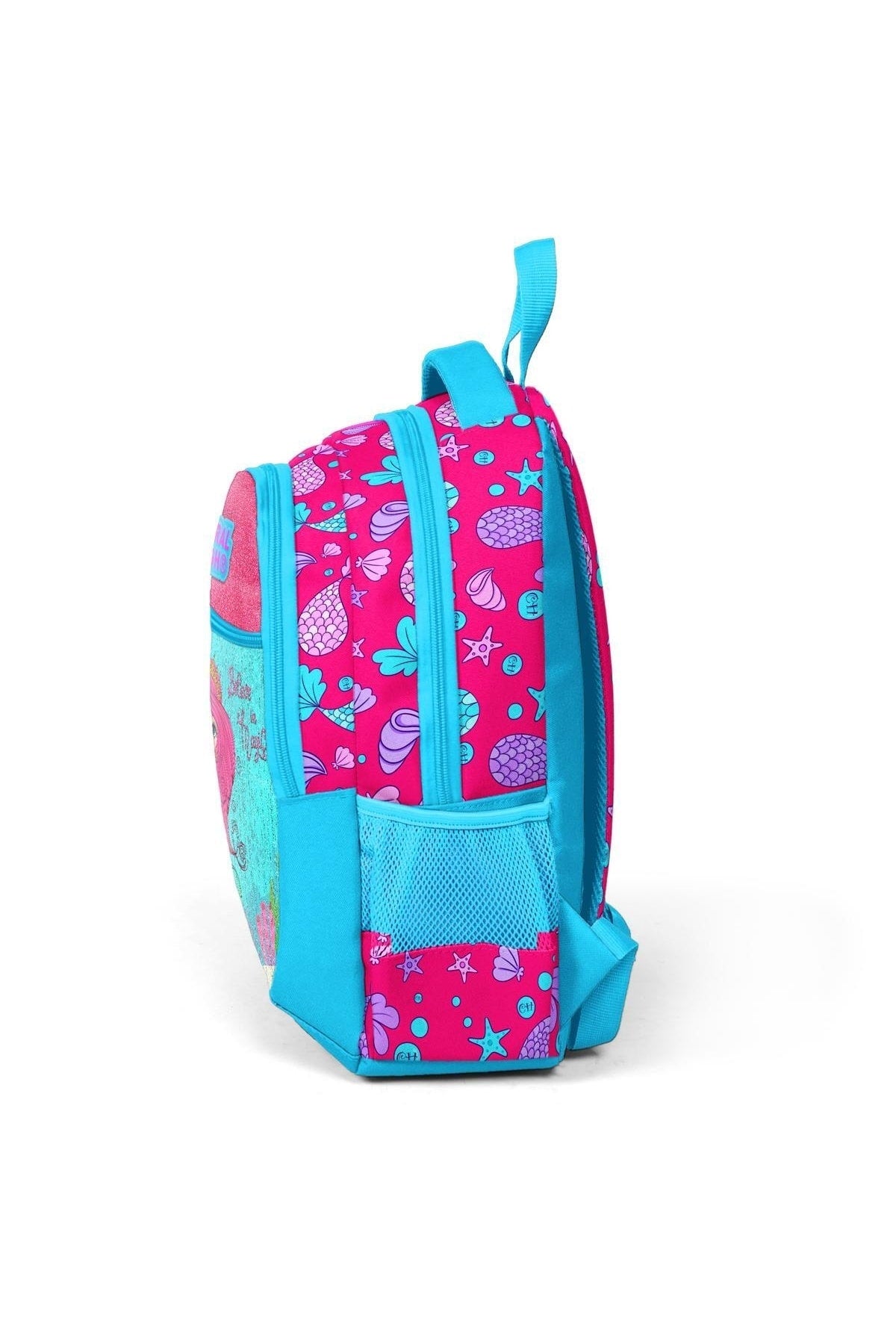 Kids Blue Pink Mermaid Pattern Three Compartment School Backpack 23476