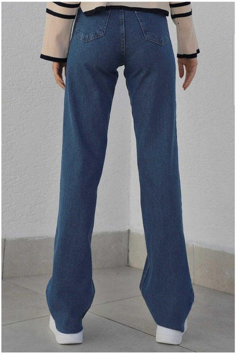 Fethiye Lycra Loose Women Blue Snow Wash Super High Waist Wide Leg Denim Jeans - Swordslife