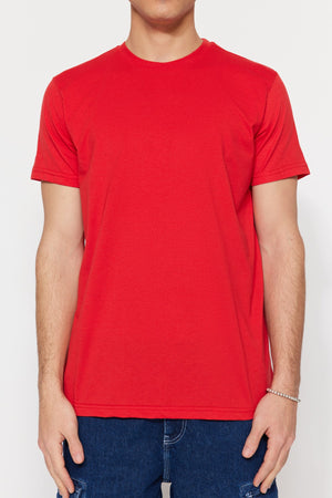 Rotes Herren Basic Regular/Normal Fit Rundhals Kurzarm T-Shirt Tmnss22Ts0271