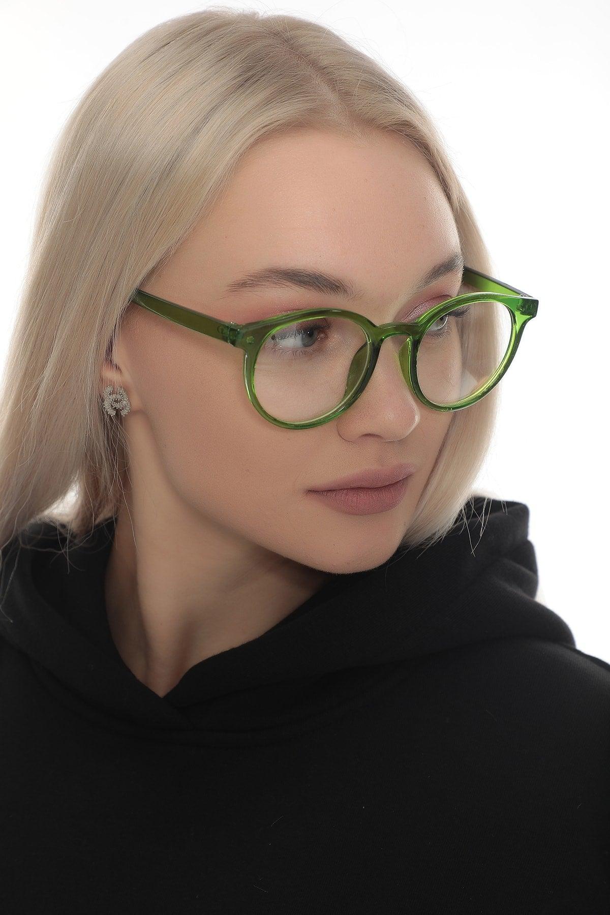Round Glossy Green Clear Glasses - Swordslife