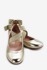Girl's Bow Gold Flat Shoes