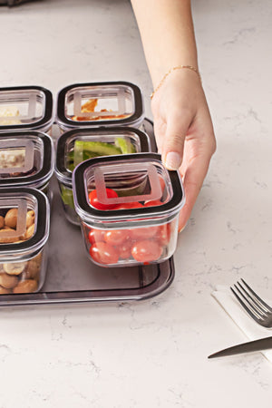 Azza Mini 13 Piece 6 Compartment Storage Snack Breakfast Set With Vacuum Lid Black