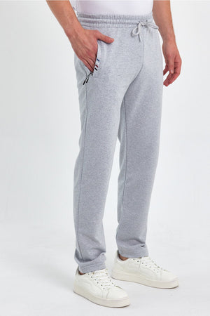 Graue Herren-Jogginghose mit Reißverschlusstasche und Stickerei-Detail und geradem Bein, lässige Passform