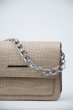 Nerz Damen Clutch Baguette mit Krokodilmuster und Kettenriemen