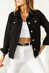 Women's Black Denim Jacket 8YXK4-30628-02 8699430628021 - Swordslife