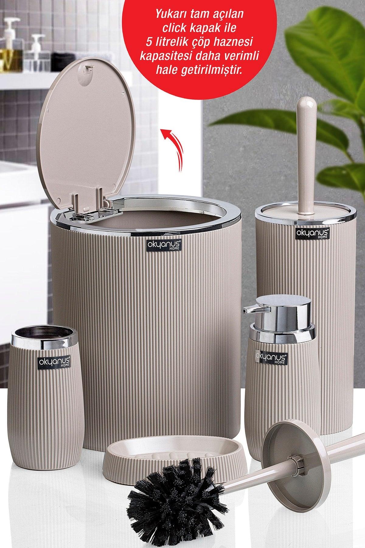 Mink Chrome Striped Round 5 Piece Bathroom Set - Swordslife