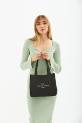 Black U45 Snap Closure The Tote Bag Embroidered Canvas Fabric Casual Women's Arm And Shoulder Bag 25x3