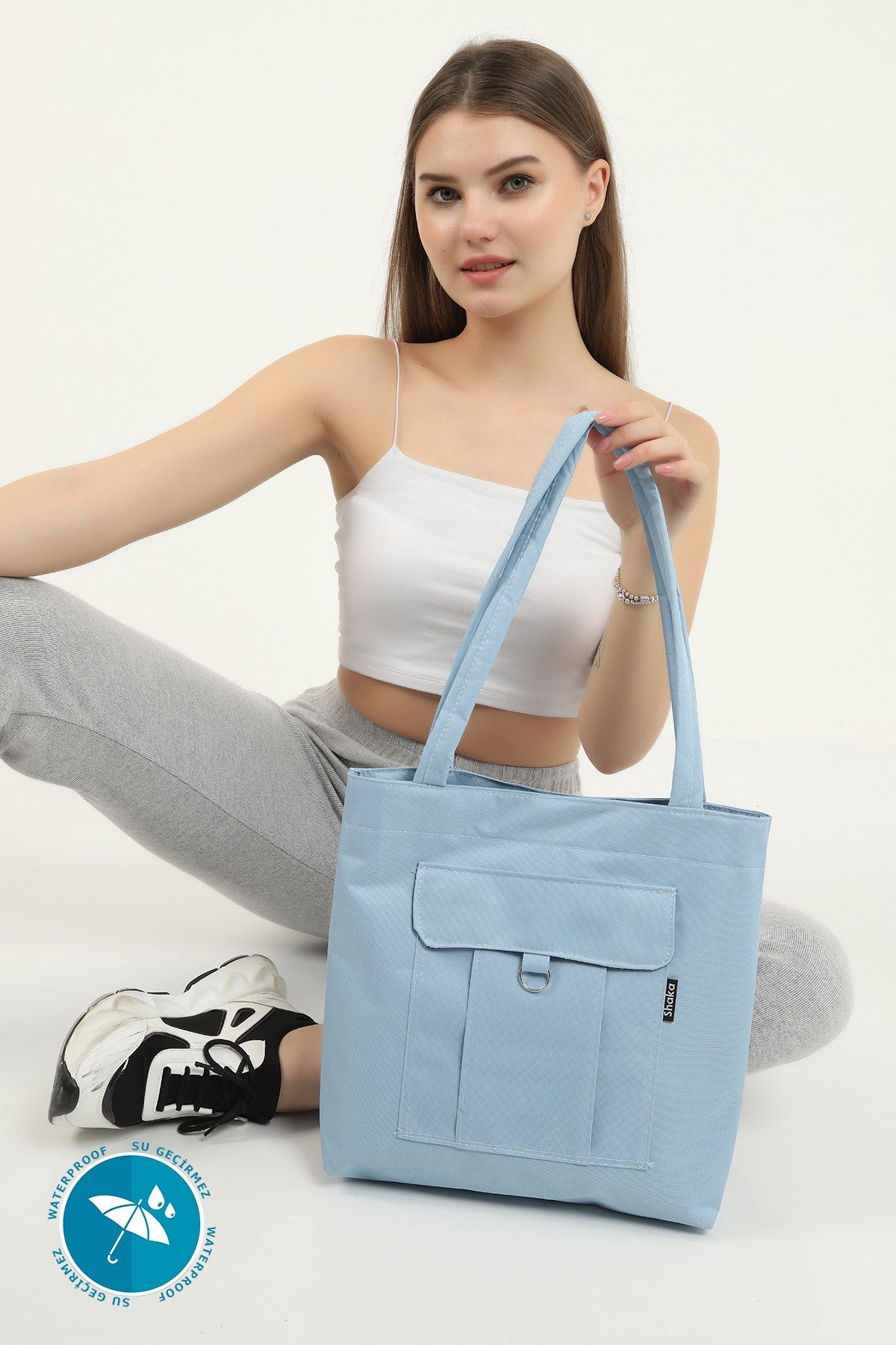 Blue U7 2-Compartment Large Volume Waterproof Fabric Women's Sports Daily Arm And Shoulder Bag B:35 E:35
