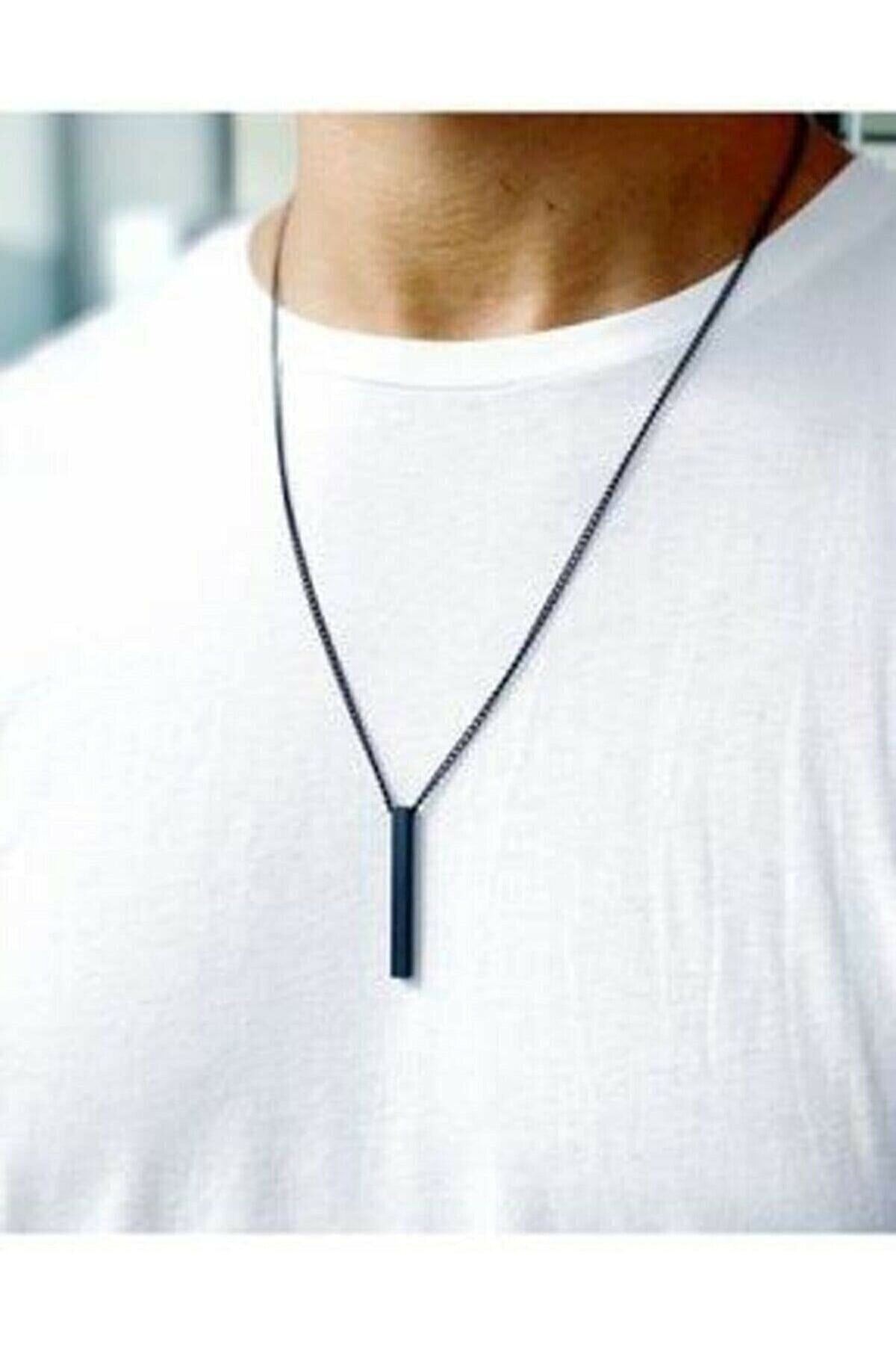 Murat Boz Necklace Men'S Rectangle Black Necklace 70Cm