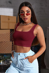 Women's Burgundy Strap Crop Top Blouse - Swordslife