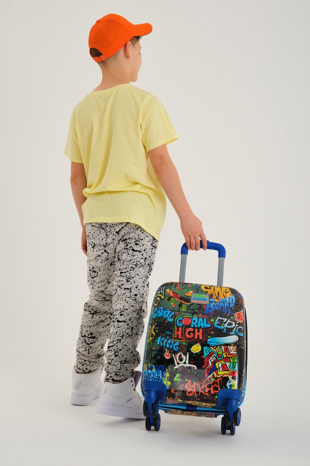Kinderkoffer mit Graffiti-Muster, Schwarz/Blau, 16760