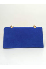 Women's Sax Blue Suede Chain Strap Bag - Swordslife