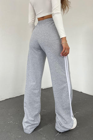 Women's Gray High Waist Striped Wide Leg Seasonal Sweatpants - Swordslife