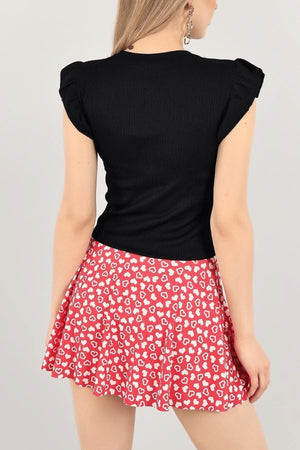 Women's Black Chain Sleeve Ruffle Knitted Blouse - Swordslife