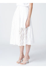 Lace Patterned White Women's Knee Length Skirt - Swordslife