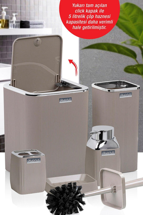 Mink Color Striped Chrome 5 Piece Bathroom Set - Swordslife