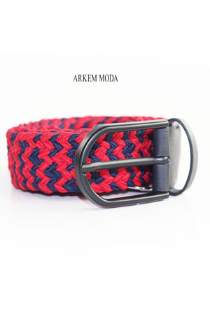 Braided Elastic Belt Red-Navy Blue Jeans, Jeans, Shorts Men'S Belt 3,5 Cm