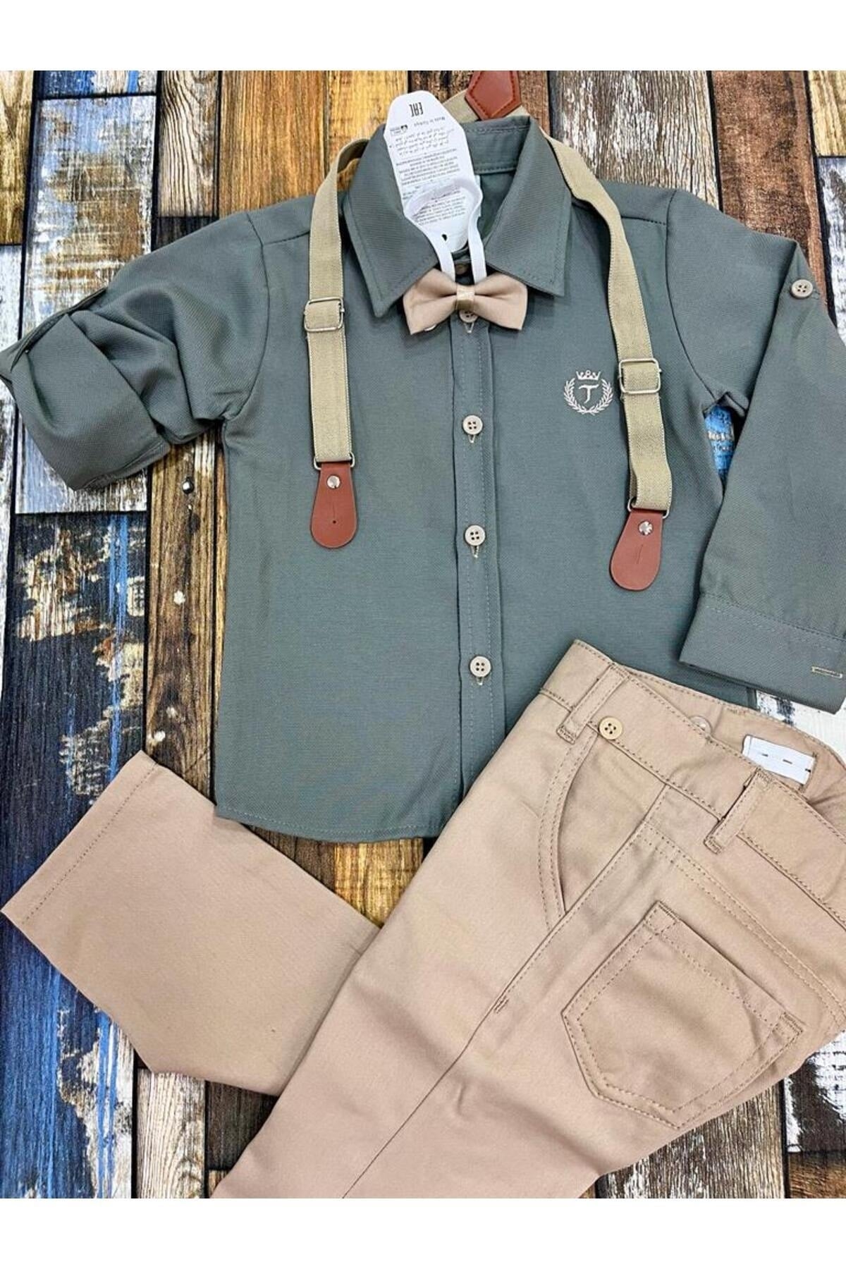 Boy'S Suspenders And Bow-Tie Shirt And Trousers Suit