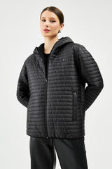 Woman Black ???? ??Hooded Lined Water And Windproof Coat - Swordslife