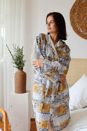 Adult Patterned Muslin Bathrobe, Special Design 100% Cotton 2 Layers Double Sided Hooded - Swordslife