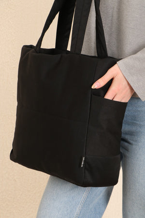 Black U25 3-Compartment Side 2 Pocket Detailed Zipper Closure Canvas Women'S Arm And Shoulder Bag B:35 E:35 G