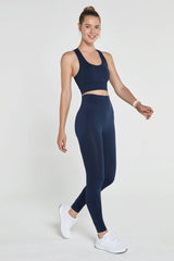 Gela High Waist, Flexible And Gathering Sports Leggings Navy Blue - Swordslife