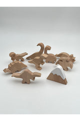 Natural Wooden Dinosaur Set, Organic Wooden Toy, 10 Piece Wooden Animal Set