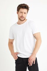 Men's White Comfortable Fit Regular Crew Neck Plain Cotton T-shirt