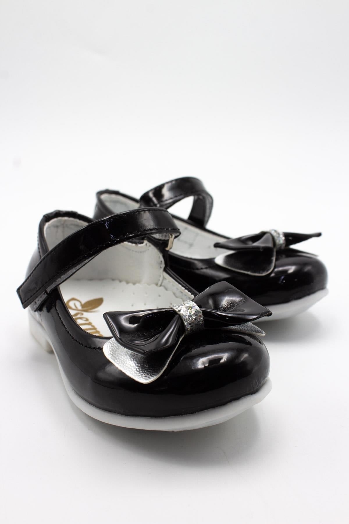 Bow Stone Detail Baby Flats Black
