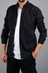 Slim Fit Men's Denim Shirt Black