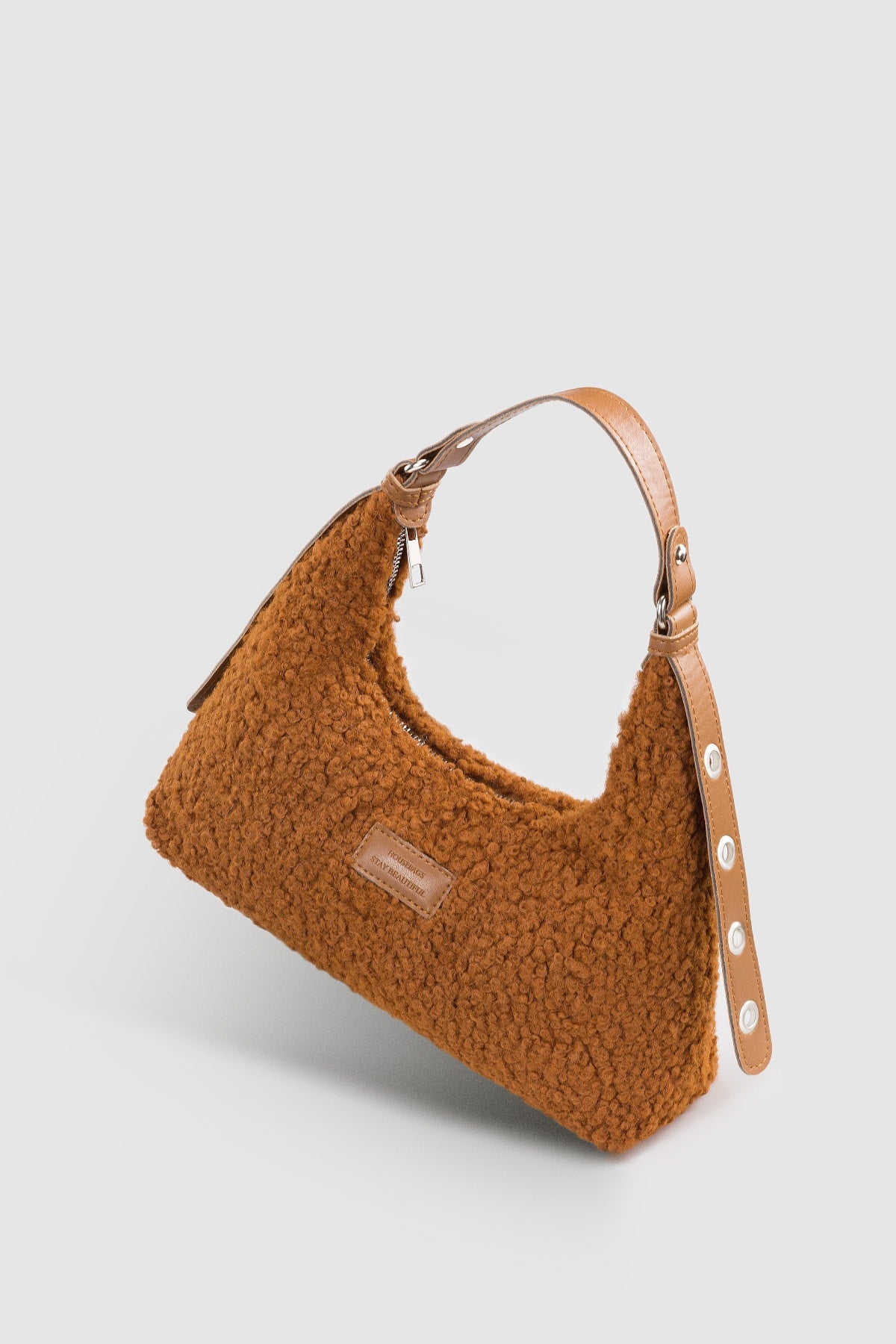 Women's Tan Faux Shearling Woven Baguette Bag 205