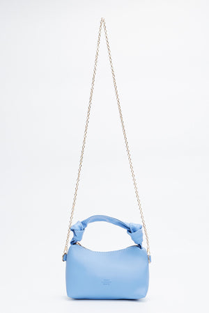 Blue Shk24 Soft Leather Knot Detailed Chain Strap Hand and Shoulder Bag L:14 E:22 W:8 cm