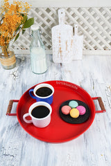 51 Cm Green 37 Cm Red 2 Piece Metal Round Tray Presentation Tray Tea Coffee Tray