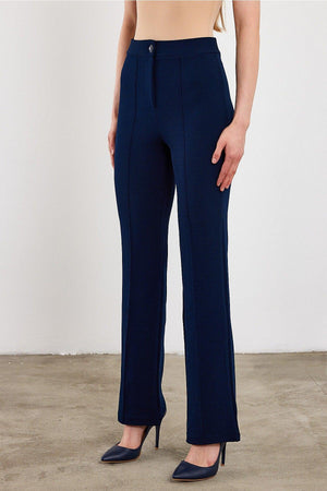 Women's Navy Blue High Waist Gatherer Flared Trousers Palazzo Trousers - Swordslife