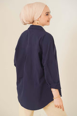 103901 Oversize Basic Hijab Shirt - Navy Blue - Swordslife