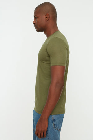 Khaki Herren Basic Slim Rundhals Kurzarm T-Shirt Tmnss22Ts0270