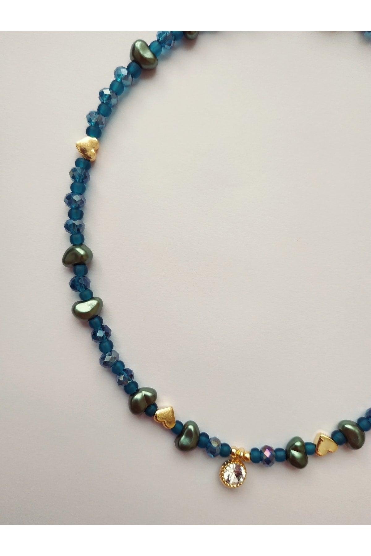 Emerald Green Baroque Pearl Heart Bead Necklace with White Shimmer Tip - Swordslife